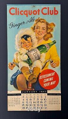 Rare 1942 Clicquot Club Ginger Ale Calendar, Vintage Advertising, Eskimo Mascot
