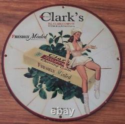 Rare Clark's Minted chewing gum Vintage porcelain enamel sign 1940s