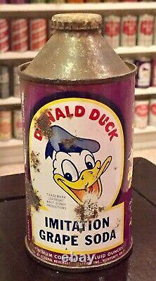 Rare Donald Duck Imitation Grape Cone Top Soda Can-Vintage 1952