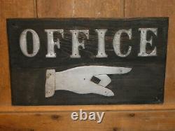 Rare Early Old Original'office' Pointing Finger Wood Trade Sign Vintage Antique