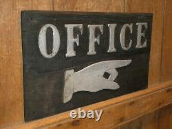 Rare Early Old Original'office' Pointing Finger Wood Trade Sign Vintage Antique