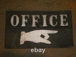 Rare Early Old Original'office' Pointing Finger Wood Trade Sign Vintage Antique