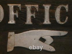 Rare Early Old Original'office' Pointing Finger Wood Trade Sign Vintage Antique