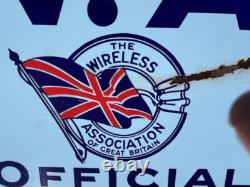 Rare Find Original vintage enamel shop sign'W. A The Wireless Association Dealer