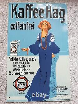 Rare Kaffee Hag Vintage Large Embossed Coffee Advertising Sign Swiss