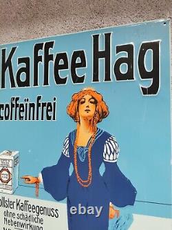 Rare Kaffee Hag Vintage Large Embossed Coffee Advertising Sign Swiss
