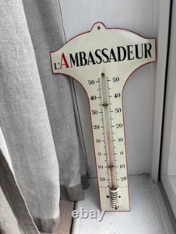 Rare Large French Vintage Enamel thermometer advertisment