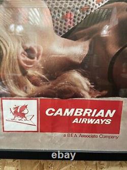 Rare Large Original Vintage 1960s Cambrian Airways Framed Poster 1968 Airline