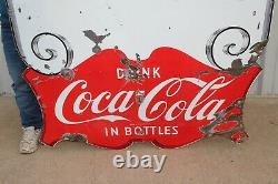 Rare Large Vintage 1950's Coca Cola Soda Pop 2 Sided 53 Porcelain Metal Sign