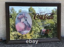 Rare Large Vintage 5c Coca-Cola Mirror Sign 36 x 26 Bar Man Cave Pub Display