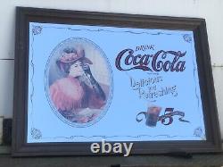 Rare Large Vintage 5c Coca-Cola Mirror Sign 36 x 26 Bar Man Cave Pub Display