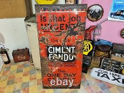 Rare MID Century Vintage Ciment Fondu One Day Cement Enamel Sign Mounted On Wood