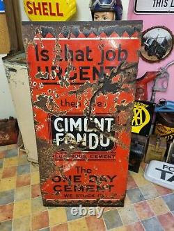 Rare MID Century Vintage Ciment Fondu One Day Cement Enamel Sign Mounted On Wood