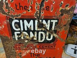 Rare MID Century Vintage Ciment Fondu One Day Cement Enamel Sign Mounted On Wood