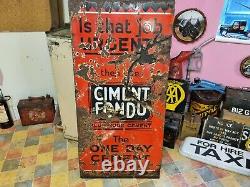 Rare MID Century Vintage Ciment Fondu One Day Cement Enamel Sign Mounted On Wood