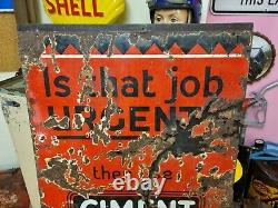 Rare MID Century Vintage Ciment Fondu One Day Cement Enamel Sign Mounted On Wood