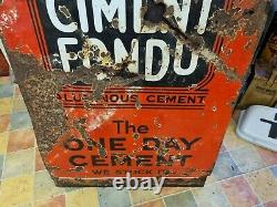 Rare MID Century Vintage Ciment Fondu One Day Cement Enamel Sign Mounted On Wood