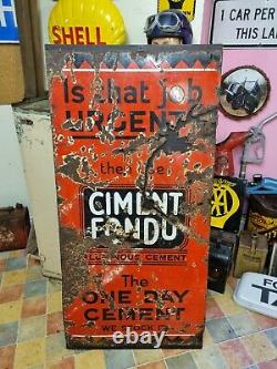 Rare MID Century Vintage Ciment Fondu One Day Cement Enamel Sign Mounted On Wood