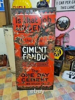 Rare MID Century Vintage Ciment Fondu One Day Cement Enamel Sign Mounted On Wood