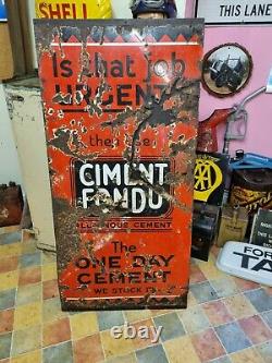 Rare MID Century Vintage Ciment Fondu One Day Cement Enamel Sign Mounted On Wood