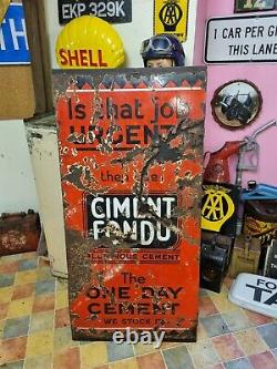 Rare MID Century Vintage Ciment Fondu One Day Cement Enamel Sign Mounted On Wood