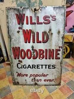 Rare MID Century Vintage Will's Wild Woodbine Cigarettes Large Enamel Sign Nice