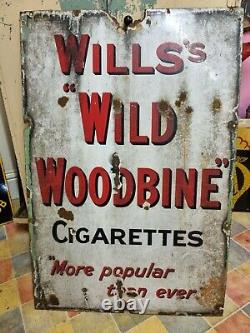 Rare MID Century Vintage Will's Wild Woodbine Cigarettes Large Enamel Sign Nice