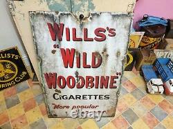 Rare MID Century Vintage Will's Wild Woodbine Cigarettes Large Enamel Sign Nice