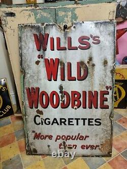 Rare MID Century Vintage Will's Wild Woodbine Cigarettes Large Enamel Sign Nice