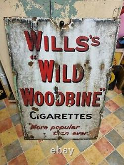 Rare MID Century Vintage Will's Wild Woodbine Cigarettes Large Enamel Sign Nice