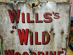 Rare MID Century Vintage Will's Wild Woodbine Cigarettes Large Enamel Sign Nice