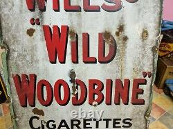 Rare MID Century Vintage Will's Wild Woodbine Cigarettes Large Enamel Sign Nice