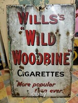 Rare MID Century Vintage Will's Wild Woodbine Cigarettes Large Enamel Sign Nice