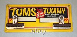 Rare! Nice! Vtg 1940's Advertising TUMS FOR THE TUMMY Metal Sign (9 x 4)