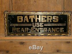 Rare Old Original Bathers Reverse Glass Gold Trade Sign Hotel Vintage Antique