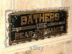 Rare Old Original Bathers Reverse Glass Gold Trade Sign Hotel Vintage Antique