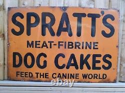 Rare Old Original Spratts Dog Food Enamel Sign Antique Vintage Orange Background