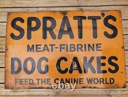 Rare Old Original Spratts Dog Food Enamel Sign Antique Vintage Orange Background