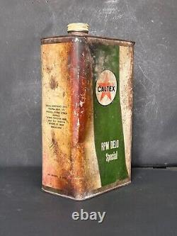 Rare Old Vintage Caltex RPM Delo Special Motor Oil Advertising Sign Tin Can