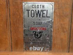 Rare Old Vintage Original Towel & Soap 5 Cents Pay Toilet Metal Sign Antique