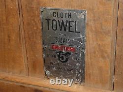 Rare Old Vintage Original Towel & Soap 5 Cents Pay Toilet Metal Sign Antique
