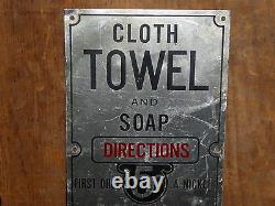 Rare Old Vintage Original Towel & Soap 5 Cents Pay Toilet Metal Sign Antique