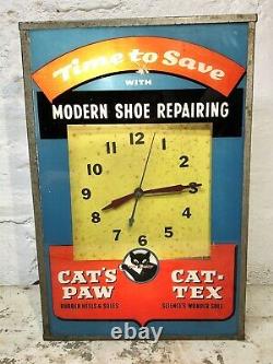 Rare Original Cat's Paw Shoe Repairing Advertising Electric Wall Clock Sign Vtg