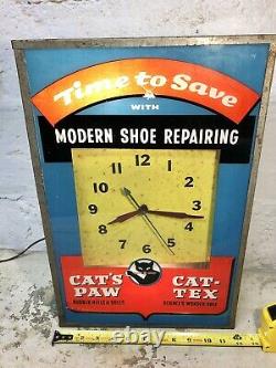 Rare Original Cat's Paw Shoe Repairing Advertising Electric Wall Clock Sign Vtg