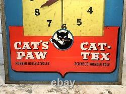 Rare Original Cat's Paw Shoe Repairing Advertising Electric Wall Clock Sign Vtg