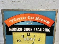 Rare Original Cat's Paw Shoe Repairing Advertising Electric Wall Clock Sign Vtg