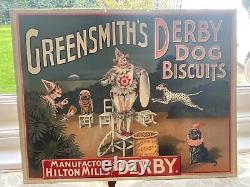 Rare Original Vintage Greensmiths Derby Dog Biscuit Advertising Sign Allen & Son