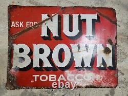 Rare Original Vintage Large Red Nut Brown Tobacco Enamel Sign 76x48cm