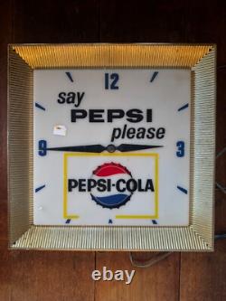 Rare Say Pepsi Please Coca Cola Vintage Light Up Clock advertising memorabilia