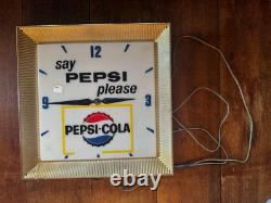Rare Say Pepsi Please Coca Cola Vintage Light Up Clock advertising memorabilia